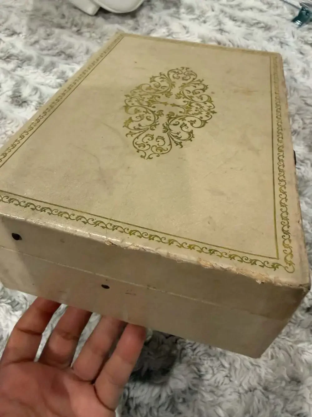 Vintage Mid-Century Jewelry Box with Red Velvet Interior and Mirror